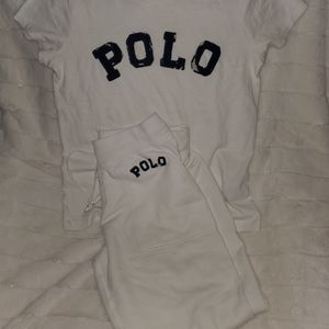 Polo cream and blue jogger set